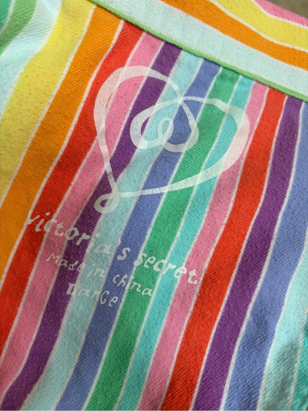 Victoria's Secret Rainbow Stripe Pastel Pajama Top - Lounge Wear Y2K Era Size L - Picture 5 of 8